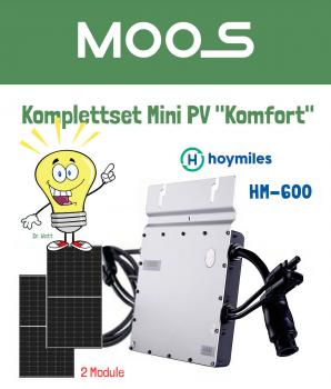 Komplettset Mini PV "Komfort"  inkl. Hoymiles HM-600, 2 x Modul 380W* und 3m AC Anschlusskabel  (oS)