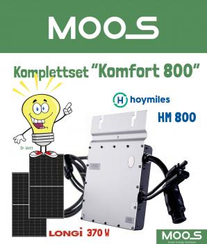 Komplettset Mini PV "Komfort 800"  inkl. Hoymiles HM-800, 2 x Longi 370W und 1,5m AC Anschlusskabel (oS)
