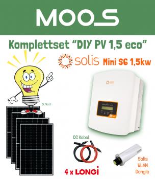 Mini PV Komplettset „DIY PV 1,5 eco“ inkl. 4 x Longi 370W, Solis Mini S6 1,5K mit Kabel und Zubehör