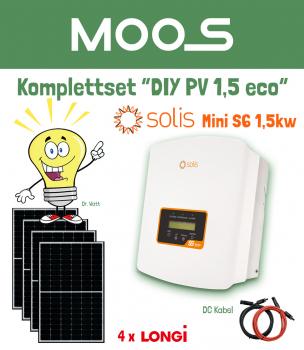 Mini PV Komplettset „DIY PV 1,5 eco“ inkl. 4 x Modul 370W*, Solis Mini S6 1,5K mit Kabel und Zubehör