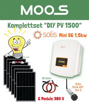 Mini PV Komplettset „DIY PV 1500“ inkl. 6 x Modul 380W*, Solis Mini S6 1,5K, Solis WiFi Stick mit Kabel und Zubehör