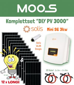 Mini PV Komplettset „DIY PV 3000“ inkl. 12 x Longi 370W, Solis Mini S6 3K mit Kabel und Zubehör