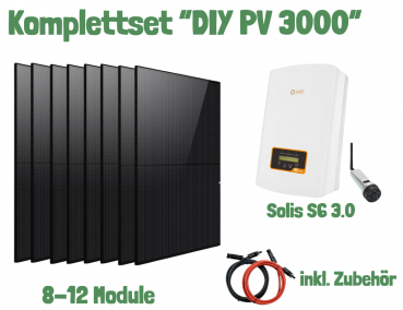 Mini PV Komplettset „DIY PV 3000“ inkl. 8-12 Module, Solis Mini S6 3K, Solis WiFi / LAN Stick mit Kabel und Zubehör