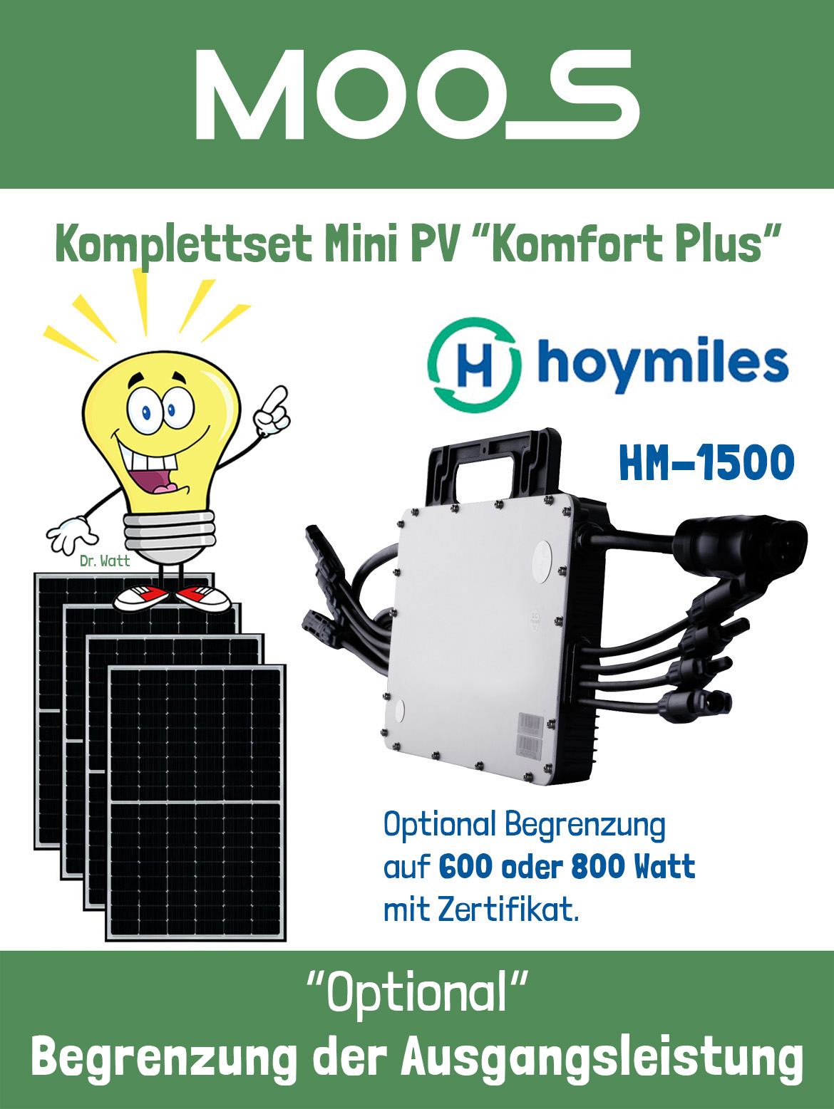 Green Energy Shop by Alexander MOOS - Mini PV Komplettset “Komfort Plus”  inkl. Hoymiles HMS-1600, 4 x Modul 380W