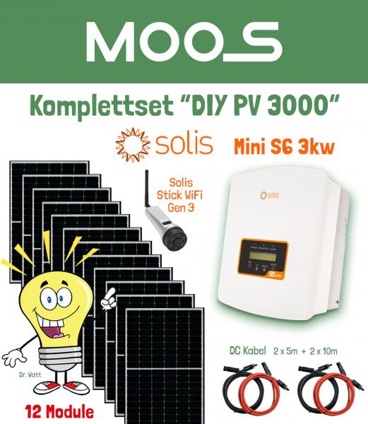 Mini PV Komplettset „DIY PV 3000“ inkl. 12 x Modul 380W*, Solis Mini S6 3K, Solis WiFi Stick mit Kabel und Zubehör